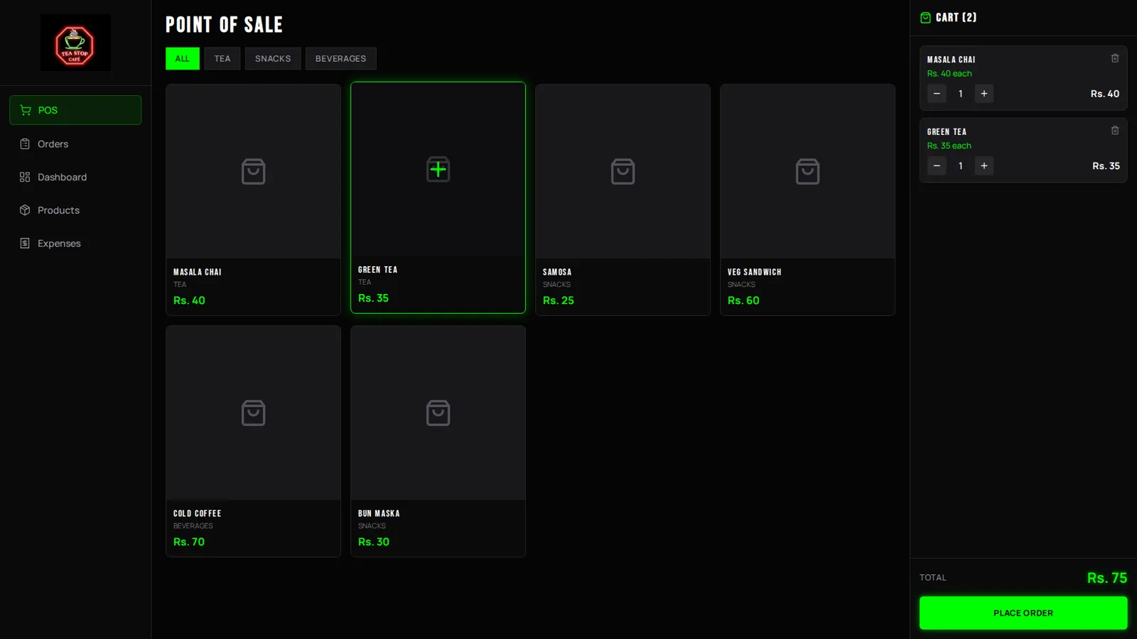 Cloud POS cart with line items and total