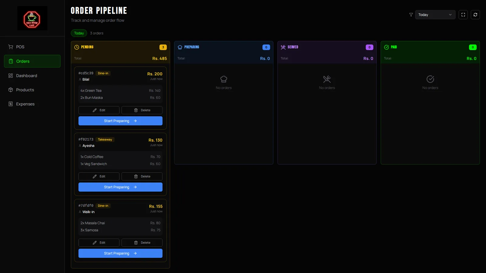Cloud POS orders history page